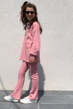 Domer σετ μπλούζα παντελόνι καμπάνα ροζ
