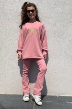 Domer σετ μπλούζα παντελόνι καμπάνα ροζ