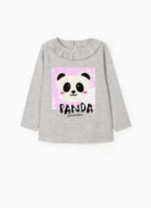 Zippy Kids μπλούζα Panda παγιέτα γκρι