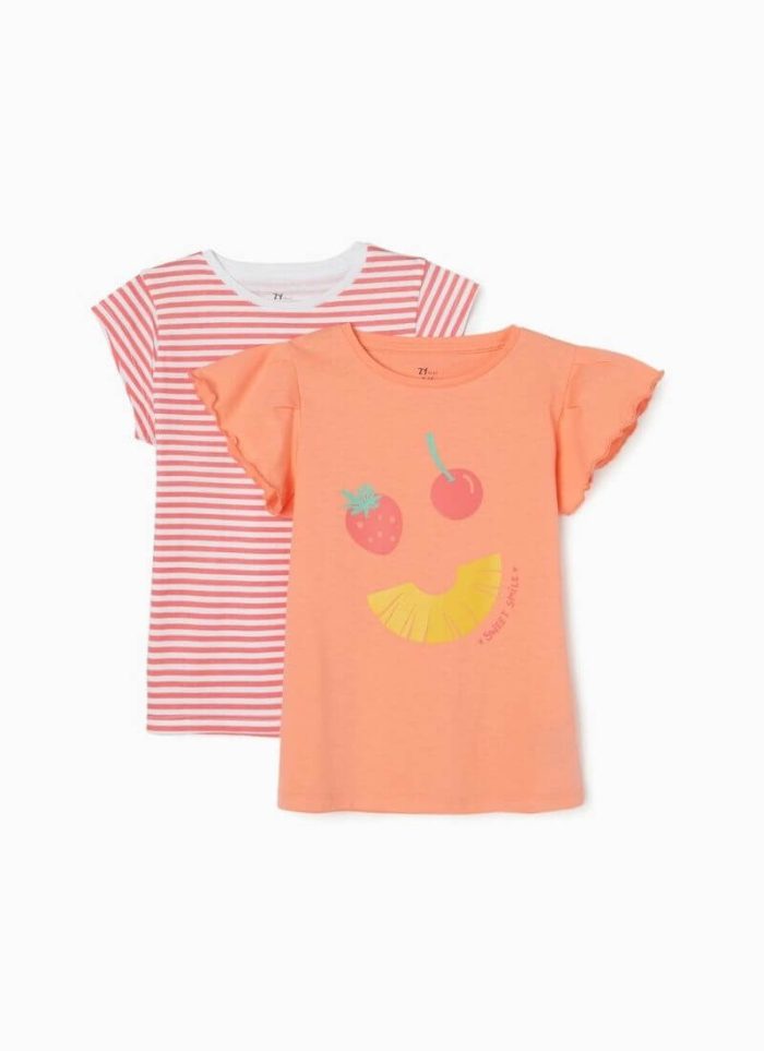 Ζippy Kids σετ δύο t-shirt sweet smile κορίτσι κοραλί λευκό